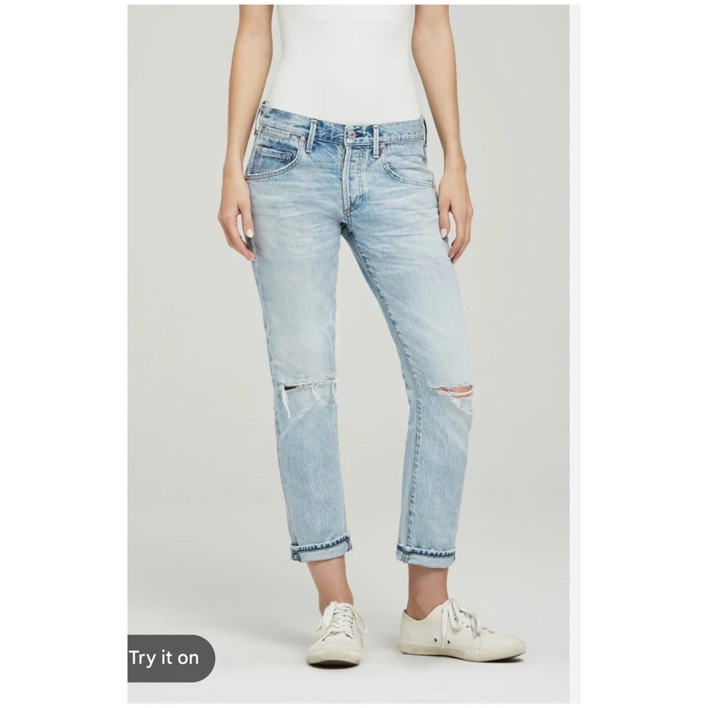 Citizens of Humanity Emerson Slim Boyfriend Jeans Roc Distressed Blue Size 25